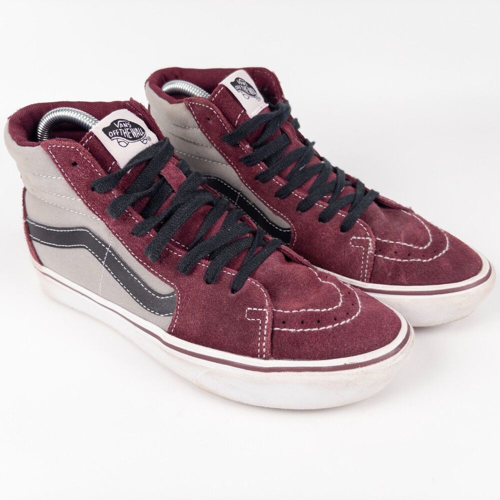 Vans SK8-HI Skateboard Shoes Unisex M7 W8.5 Burgundy Grey Suede Canvas High Tops